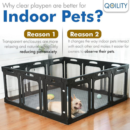 Clear Acrylic Dog Playpen Indoor, Effectively Relieves Indoor Pet Anxiety, 56" x 56" x 23.6"H