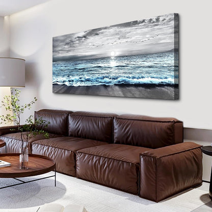 Lapremoly Black And White Beach Wall Painting Canvas Wall Art For Living Room Large Wall Decor For