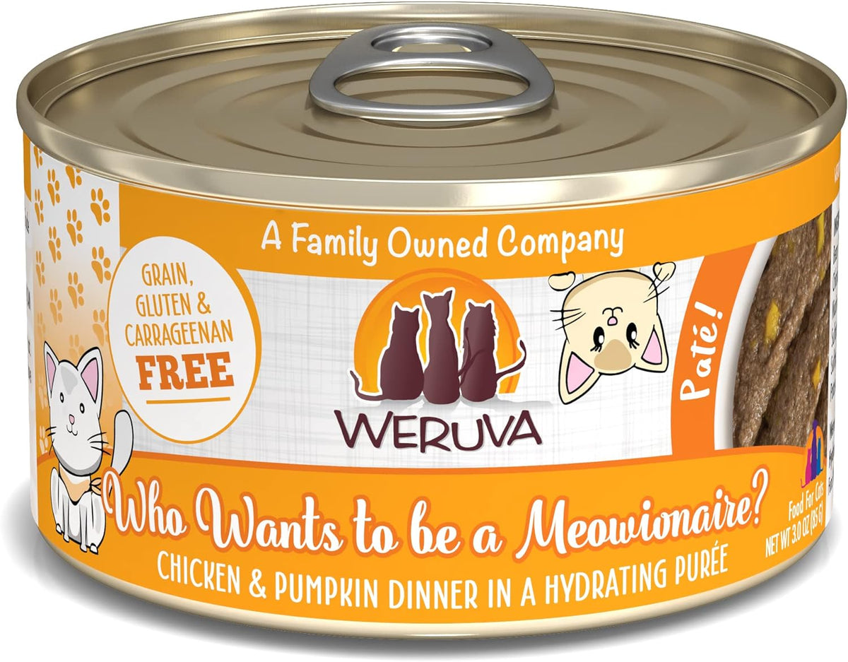 Weruva Wet Cat Food, Who Wants to be a Meowionaire with Chicken and Pumpkin Pate, 3oz Can, Pack of