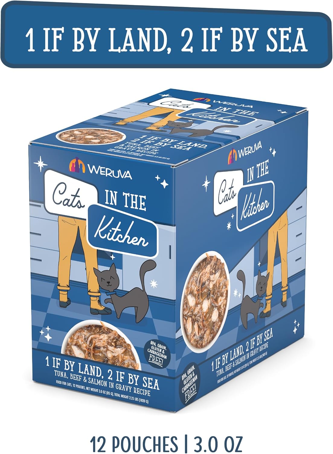 Weruva Cats in The Kitchen, 1 if by Land, 2 if by Sea with Tuna, Beef & Salmon in Gravy Cat Food