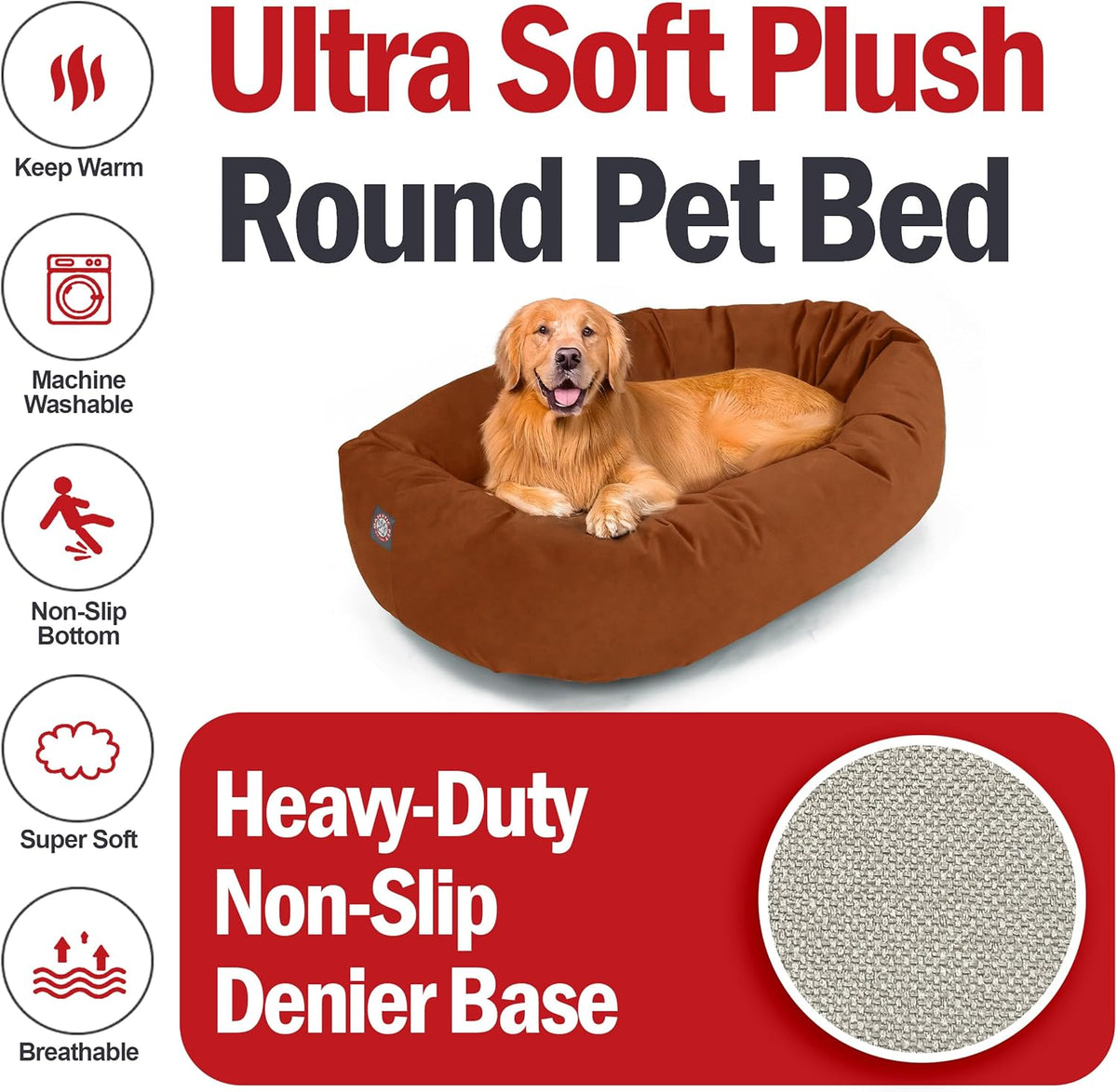 Majestic Pet 40 Inch Suede Calming Dog Bed Washable 40x29x9 (Inch) – Cozy Soft Round Donut Dog Bed