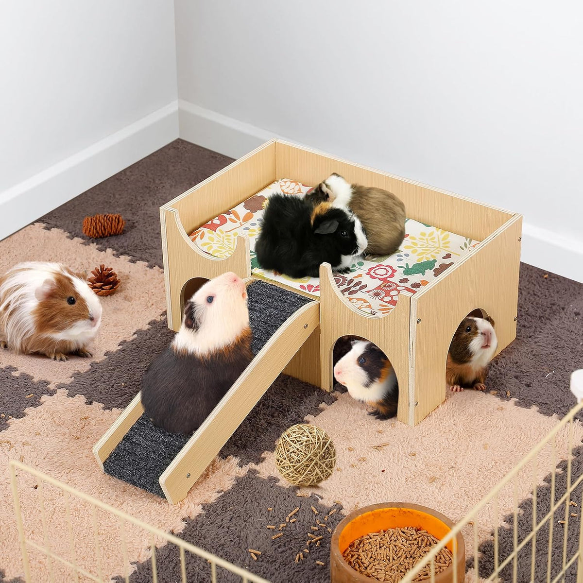 Upgraded Guinea Pig Castle, Sturdy Wooden Guinea Pig Hideout, Small Animal House Bed Hut Habitats