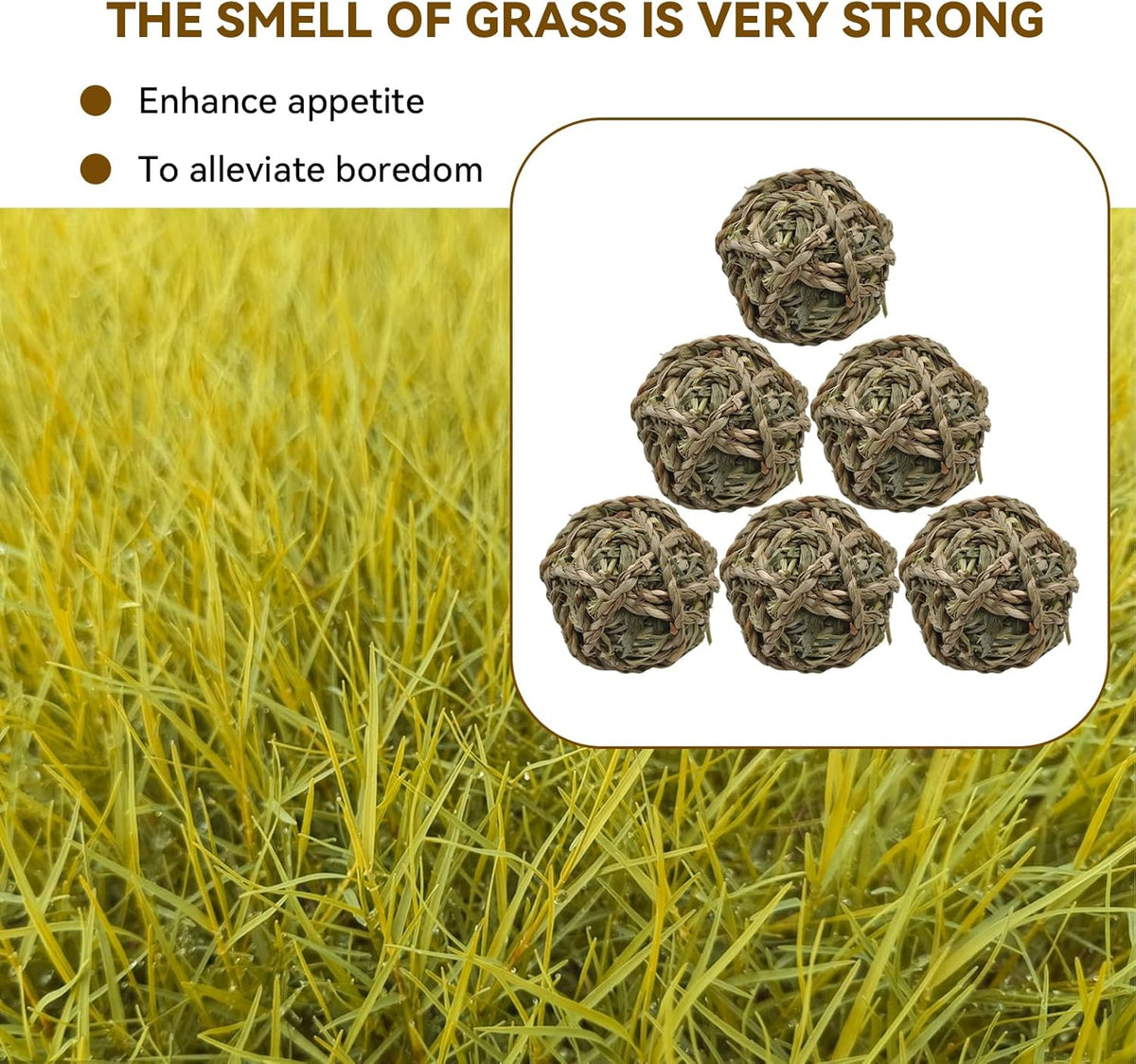 Rabbit Timothy Grass Ball 6 Pcs,Natural Bunny Grass Ball Timothy Hand Woven Chew Toys Small Animals