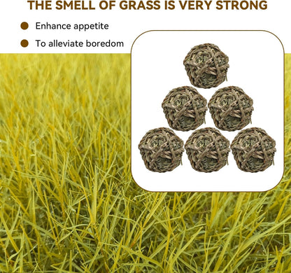 Rabbit Timothy Grass Ball 6 Pcs,Natural Bunny Grass Ball Timothy Hand Woven Chew Toys Small Animals