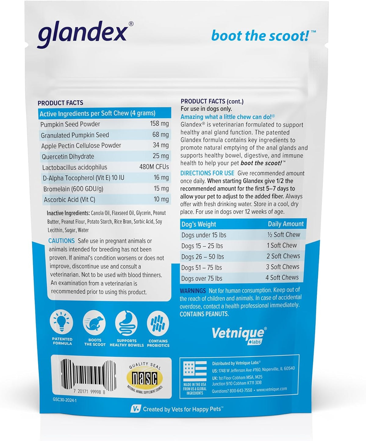 Vetnique Labs Glandex Anal Gland Soft Chew Treats with Pumpkin for Dogs Digestive Enzymes