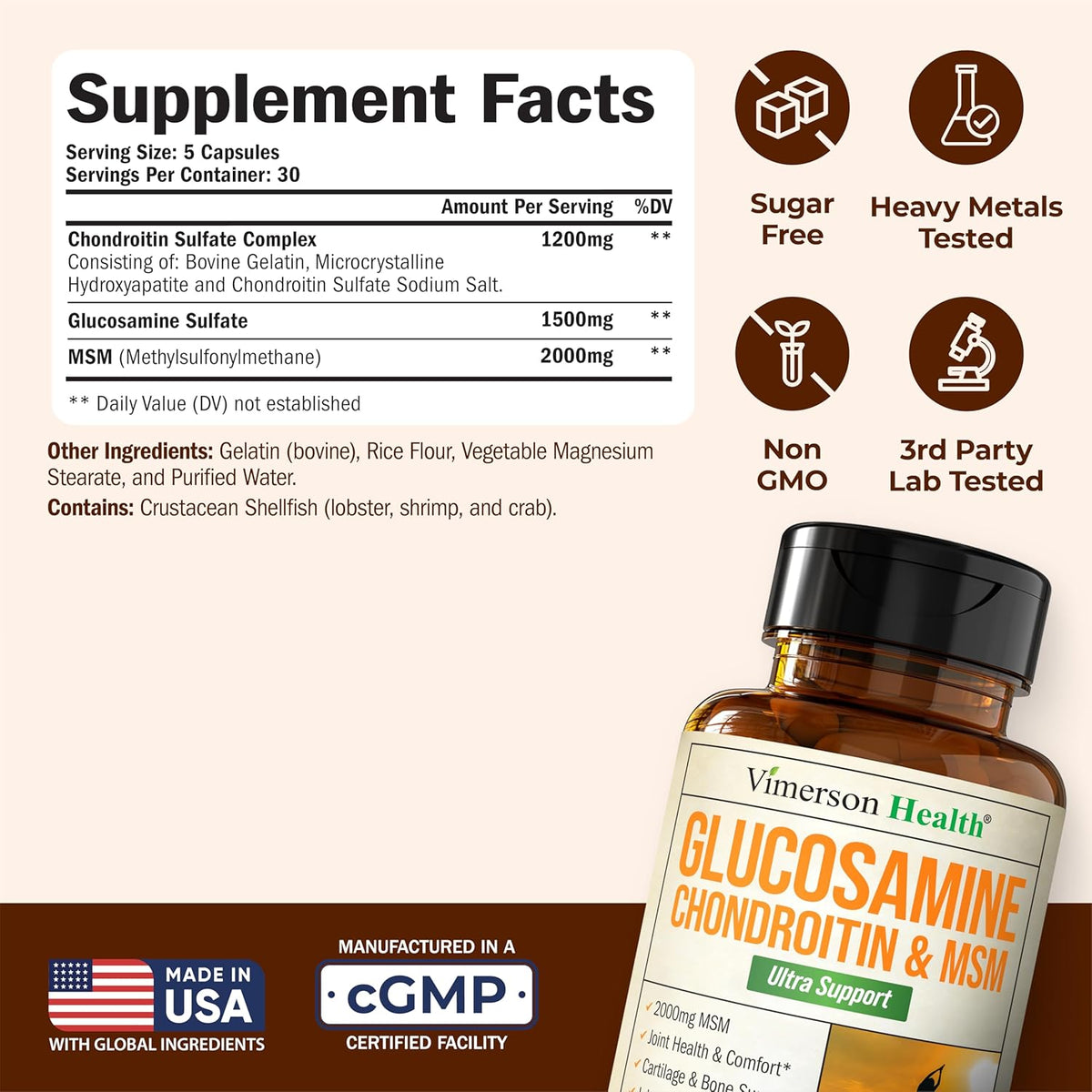 Glucosamine Chondroitin MSM Supplement – 3-in-1 Joint Supplements for Men and Women w/Glucosamine
