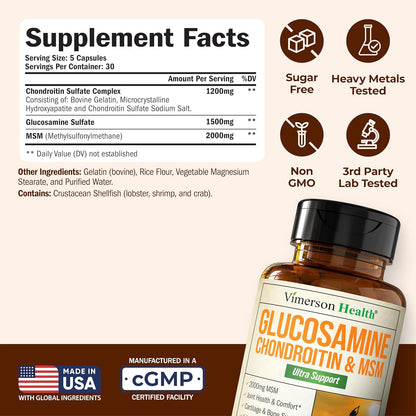 Glucosamine Chondroitin MSM Supplement – 3-in-1 Joint Supplements for Men and Women w/Glucosamine