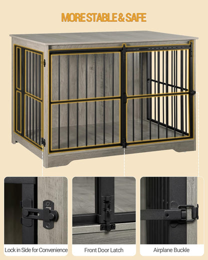 XL Large Dog Crate Furniture, 44.1" Indoor Dog Kennel Furniture with Barn Door, Wooden Tall Dog