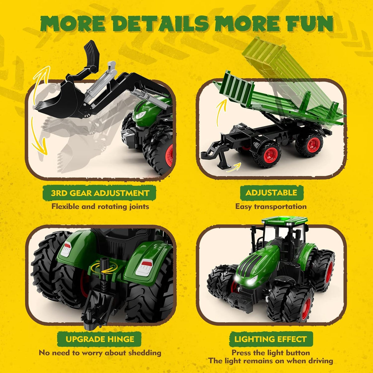 Remote Control Tractor Toy, Kids RC Tractor Set & Truck and Trailer Front Loader - Metal Car Head/8