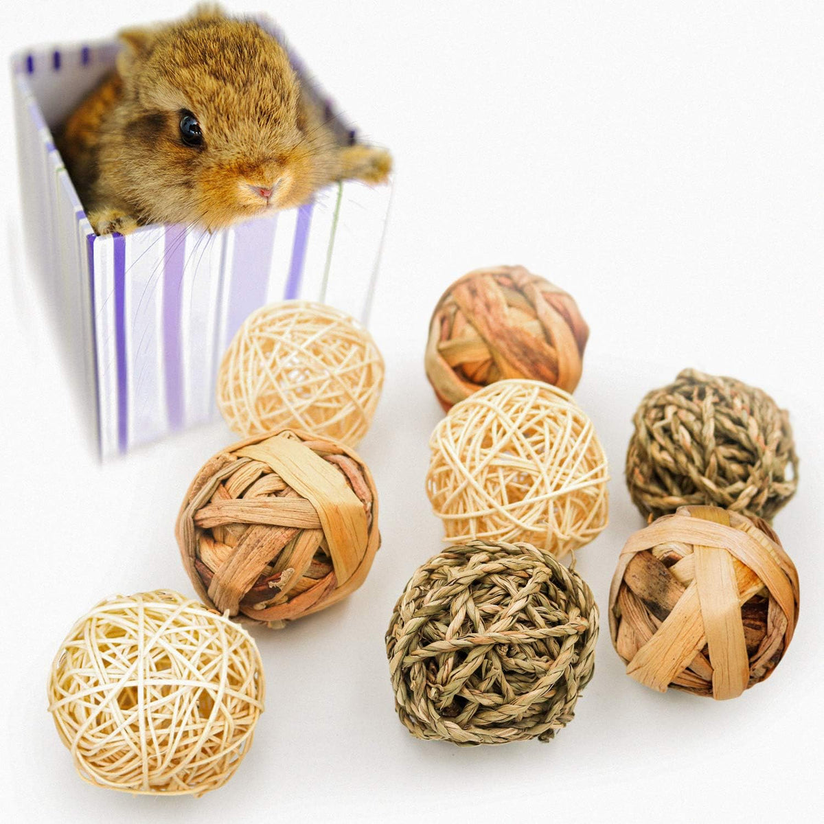 9 Pcs Small Animals Play Balls Rolling Activity Chew Toys Gnawing Treats for Rabbits Guinea Pigs