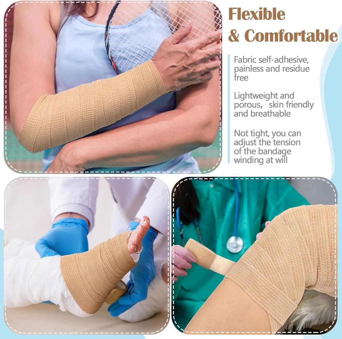 Treela 36 Pcs Self Adherent Bandage 1" X 5 Yard Wrap Breathable Cohesive Bandage Elastic Adhesive