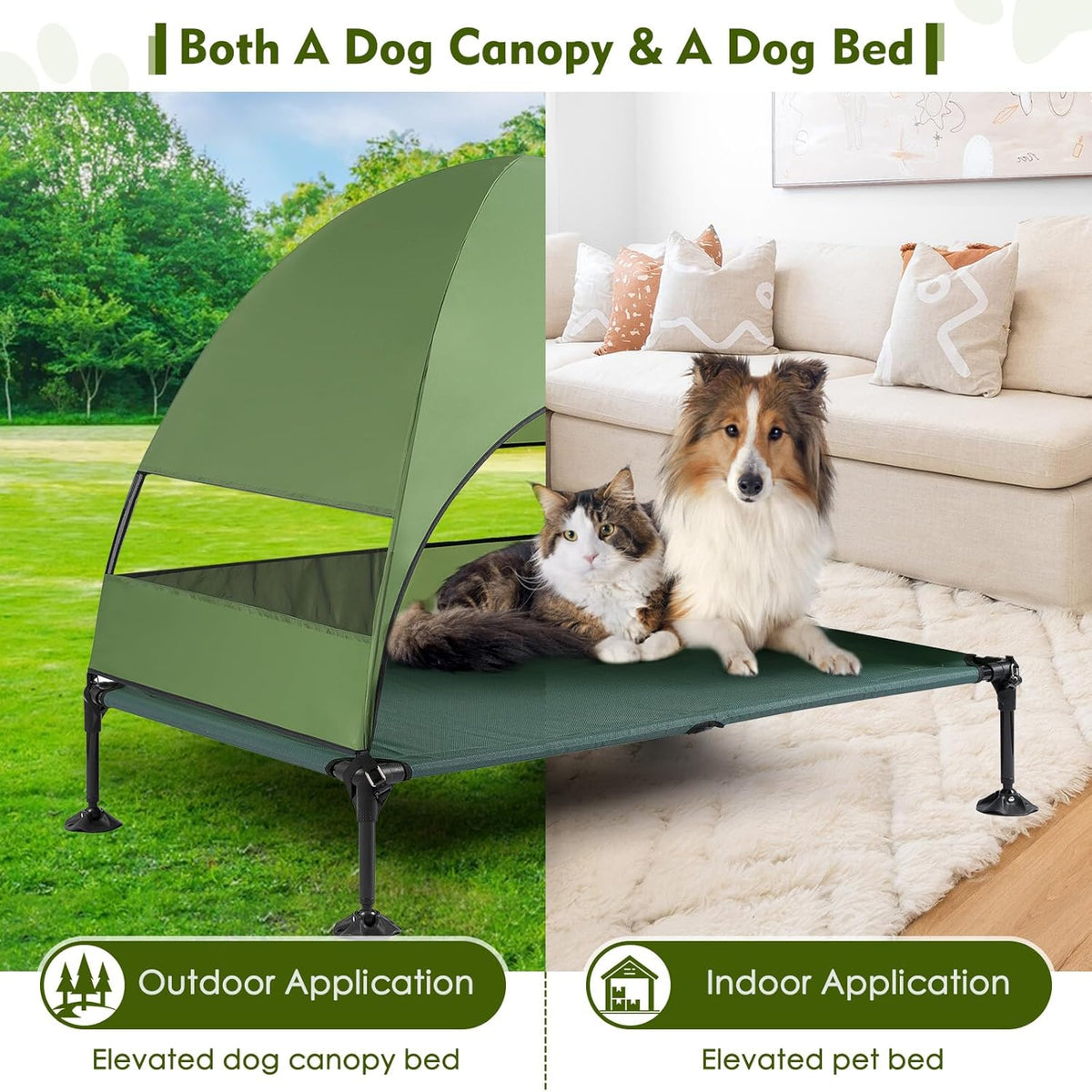 Upgraded Elevated Dog Bed with Canopy, Portable Raised Outdoor Dog Bed with Stable Anti-Slip Feet
