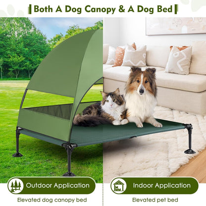Upgraded Elevated Dog Bed with Canopy, Portable Raised Outdoor Dog Bed with Stable Anti-Slip Feet