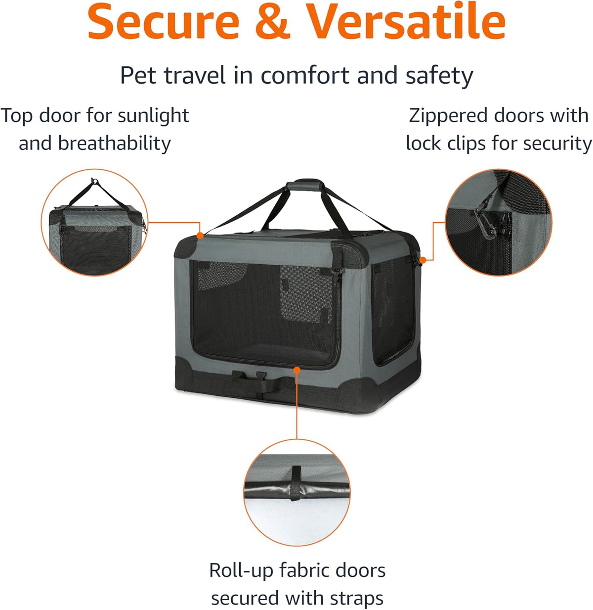 Amazon Basics 4-Doors Portable Soft-Sided Folding Travel Crate Kennel for cat, Dog, and Other Small