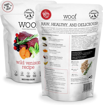 Woof Freeze Dried Dog Food - Wild Venison, High Protein, Dog Food Topper & Dog Treats, All Life