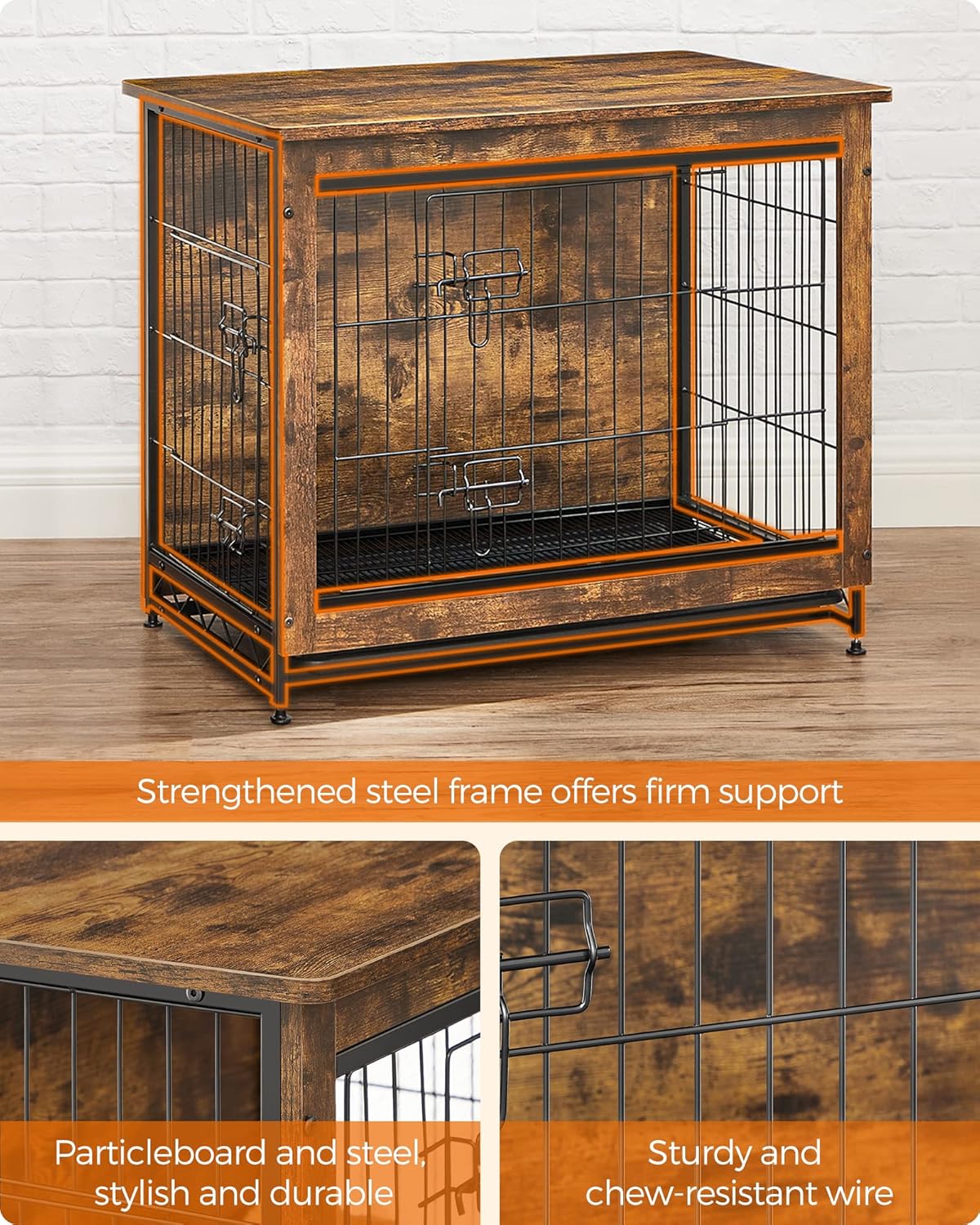 Feandrea Dog Crate Furniture, 27.2" Side End Table, Modern Kennel for Dogs Indoor up to 30 lb