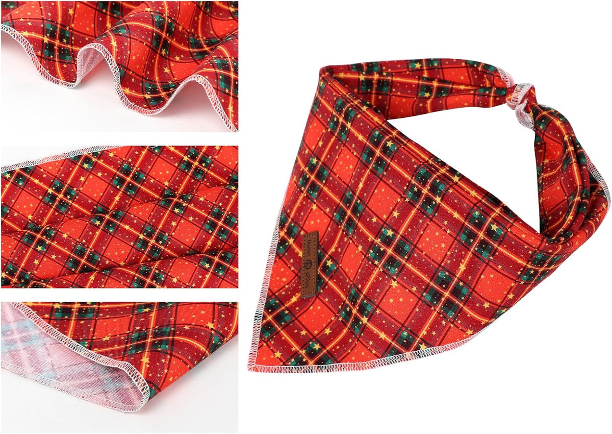Lionet Paws Christmas Dog Bandana for Small Medium Dogs,Grid Dog Kerchief Washable Dogs Triangle
