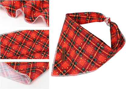 Lionet Paws Christmas Dog Bandana for Small Medium Dogs,Grid Dog Kerchief Washable Dogs Triangle