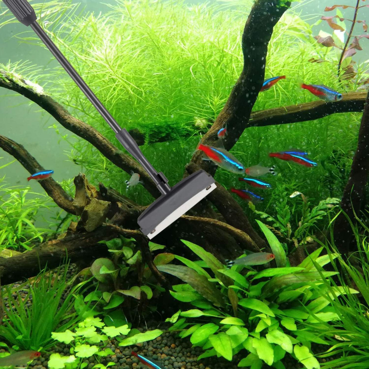 hygger Carbon Fiber 6 in 1 Aquarium Cleaning Tool Kit Al-gae Scraper Scrubber Pad Sponge Telescopic