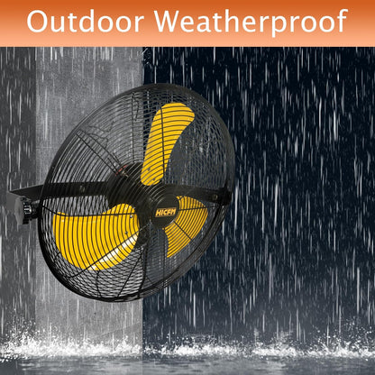 HiCFM 4600 CFM 18 inch Outdoor Safety Yellow Wall Mounted Fan with IP44 Enclosure Motor, Sealed