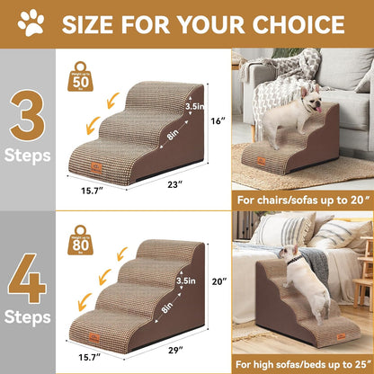 Dog Ramp and Stair for Bed 16" H-20 H,3-Step Cat Stair for Sofa and Chair,4-Step Dog Ramp for High