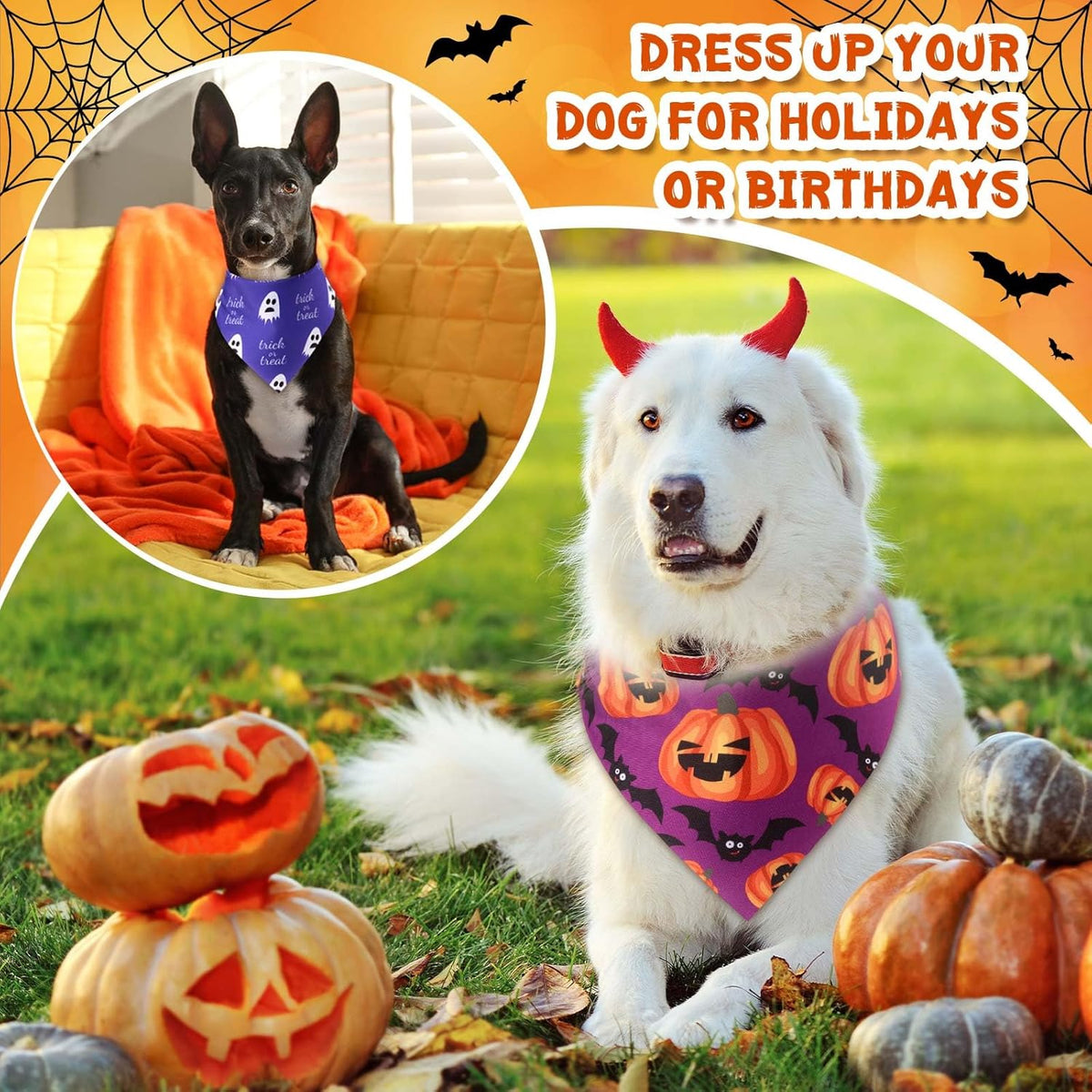 72 Pcs Halloween Dog Bandanas Bulk Pumpkin Triangle Scarf Cat Bibs Puppy Scarf Pet Bandanas Photo
