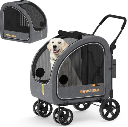 PAWZIDEA Dog Stroller for Large Dogs, Pet Stroller with Detachable Carrier for Portable Dog Crate