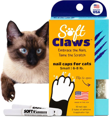 Soft Claws Cat Nail Caps for Small Cats–(40 Caps, Silver Sparkle)-Made in