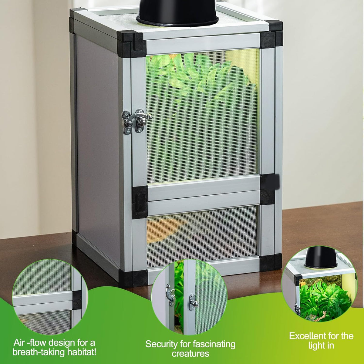 Small Reptile Cage 8" x 8" x 12", Hatching Habitat, Dual Doors, Screen & Acrylic Ventilation, Easy