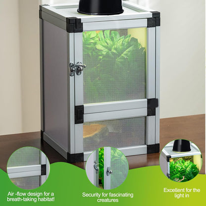 Small Reptile Cage 8" x 8" x 12", Hatching Habitat, Dual Doors, Screen & Acrylic Ventilation, Easy
