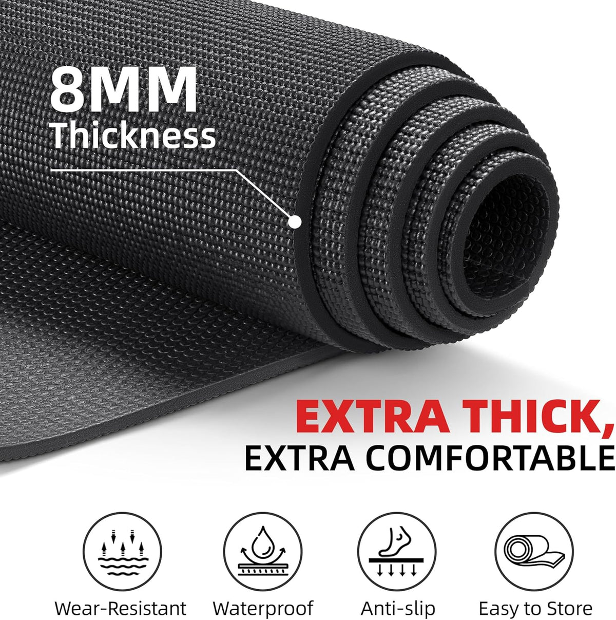 Extra Large Exercise Mat, 10'x6'/9'x6'/8'x6'/7'x5'/6'x4' (8mm/10mm) Thick Workout Mat for Home Gym