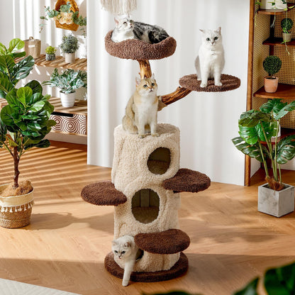 54.7'' Modern Cat Tree for Indoor Cats Large Adult, Wood Cat Tree with 3 Spacious Condos, Luxury