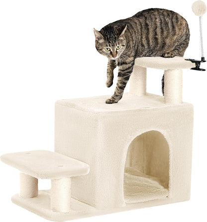 Happi N Pets Dog Stairs with Cat Scratching Post & Large Condo, Stable Pet Steps for High Beds
