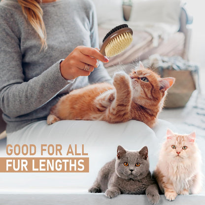 Takavu Double-Sided Boar Bristle Cat Brush - Natural Grooming Tool for Gentle Cleaning, Shine &