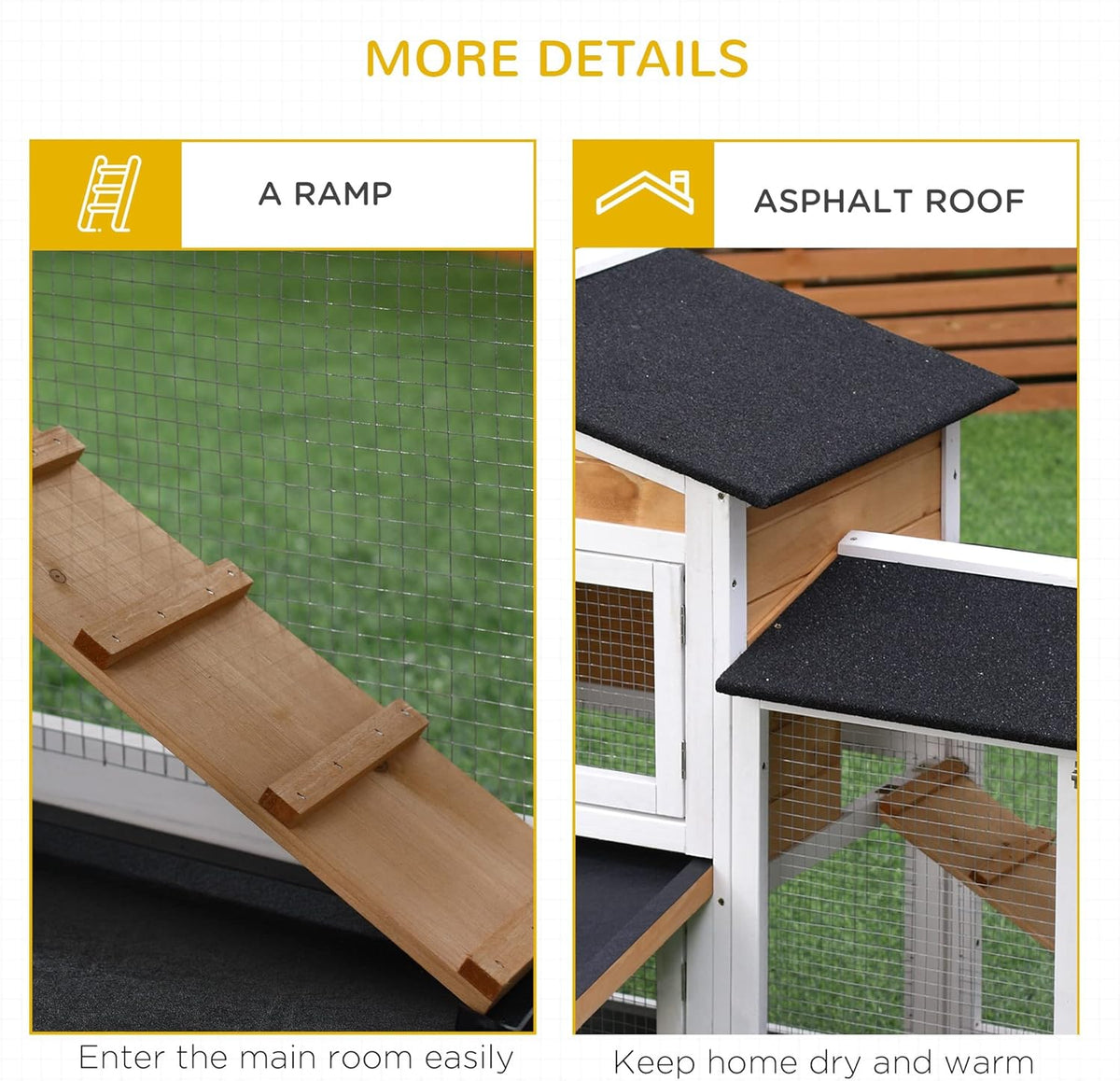 PawHut 62" Rabbit Hutch, Wooden Bunny Hutch, Guinea Pig Cage, Small Animal Enclosure with Run Area