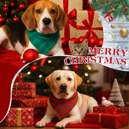 Abbylike 200 Pcs Christmas Dog Bandanas Bulk Xmas Red and Green Buffalo Plaid Bandanas for Dogs