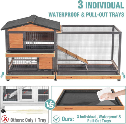 2-Story Rabbit Cage with Chew-Proof Metal Frame for Indoor/Outdoor - 62" Bunny Hutch Guinea Pig