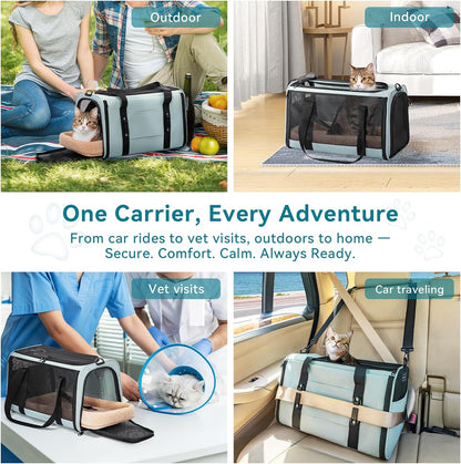 PETSFIT Soft-Sided Cat Carriers & Car Seats with Patent Safe Buckles, Clip-On Harness，18"x11"x11"