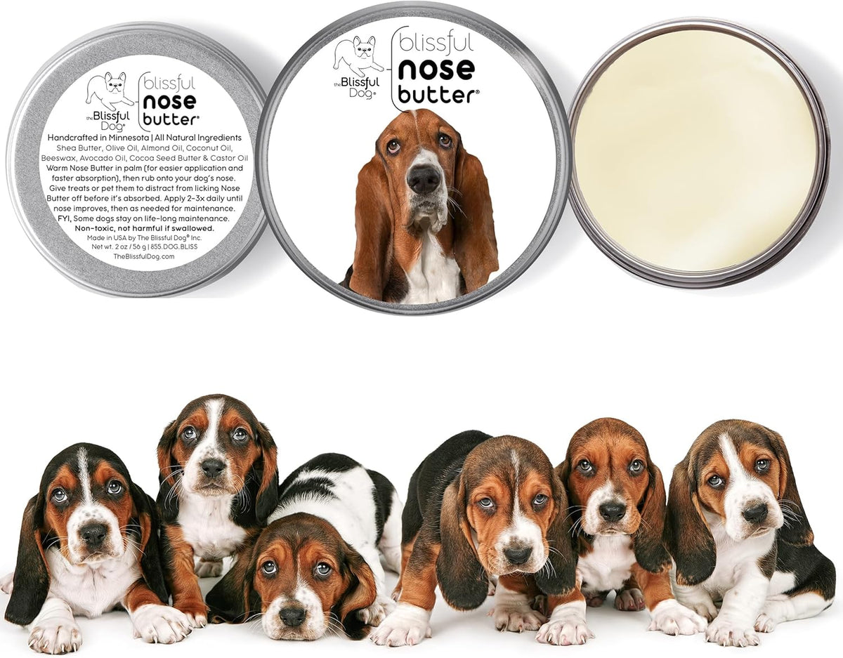 The Blissful Dog Basset Hound Nose Butter for Dry, Cracked Skin, Lick-Safe Dog Nose Balm with