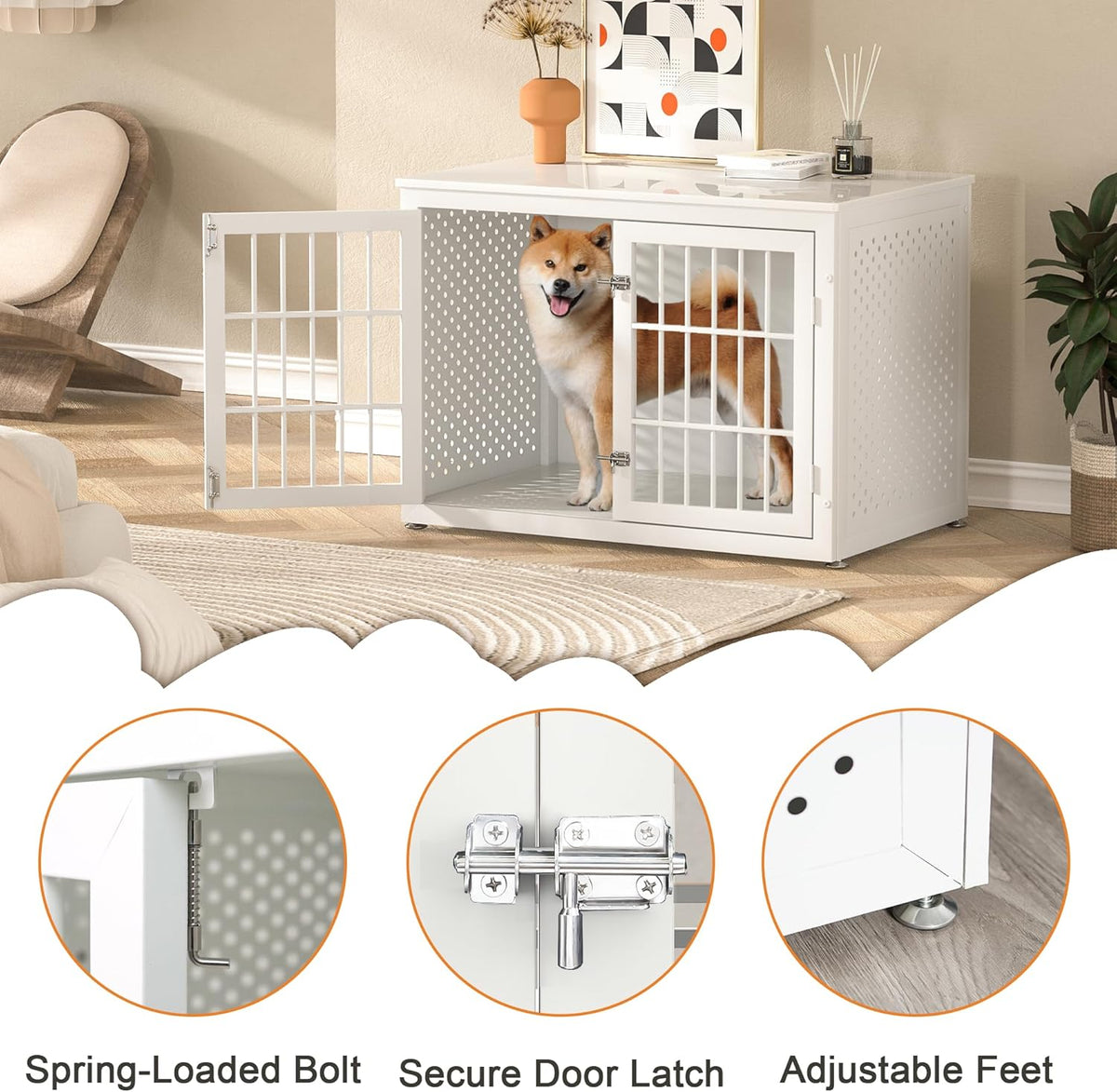 38" Heavy Duty Dog Crate Furniture for Large and Medium Dogs,Wooden Metal Kennel for High Anxiety