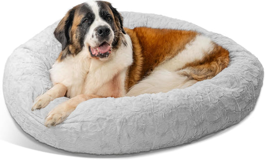 Best Friends by Sheri Original Calming Donut Dog and Cat Bed, Lux Faux Fur, Gray, XL (45in x 45in)