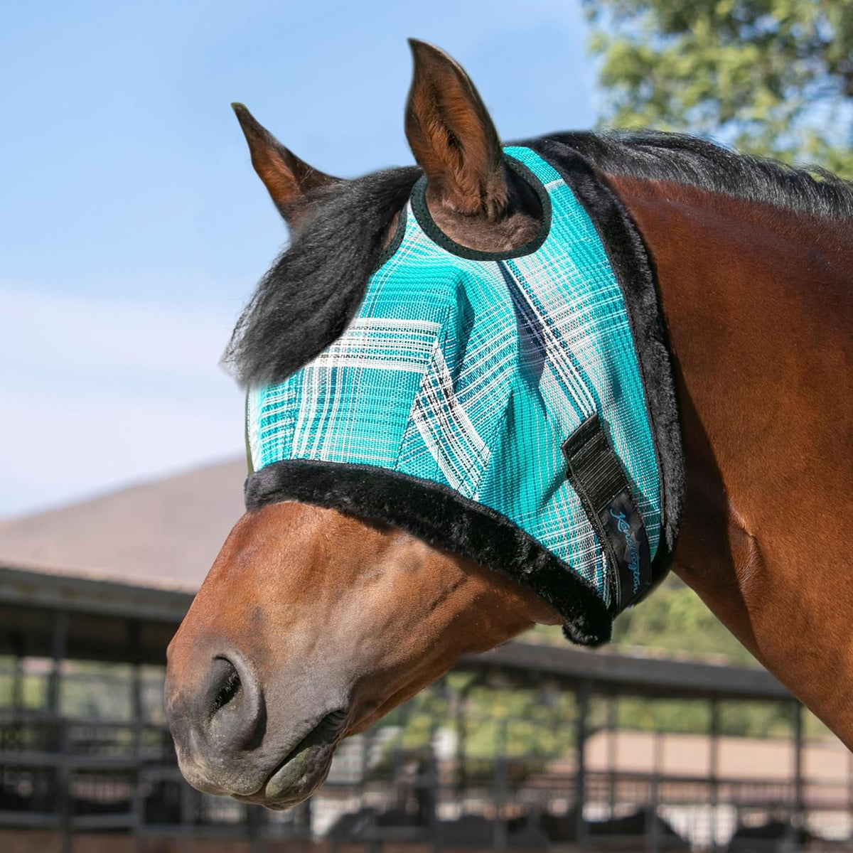 Kensington UV Fly Mask with Fleece Trim - Protective Mask with Dual Ear Opening & Forelock Freedom