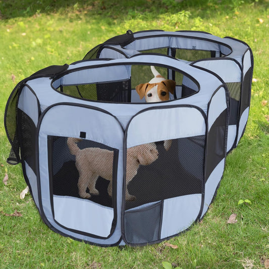 2-in-1 Dog Playpen, Pop Up Cat Puppy Pet Playpen, Indoor Outdoor Cats Enclosed, Cat Tent Crate Cage
