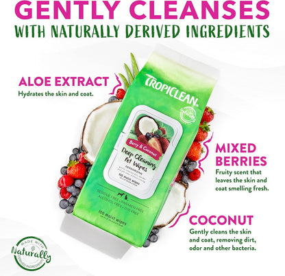 TropiClean Deep Cleaning Pet Wipes, 100ct - Wipes for Dogs & Cats - Gently Removes Dirt, Dander &