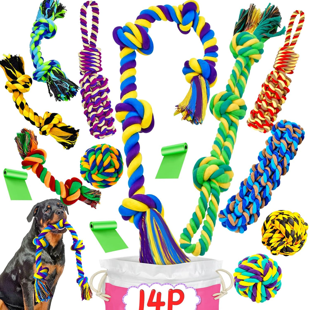 SHARLOVY XL Dog Chew Toys for Aggressive Chewers Large Breed, 14 Pack Tough Indestructible Dog Toys