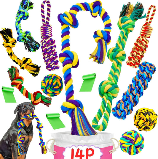 SHARLOVY XL Dog Chew Toys for Aggressive Chewers Large Breed, 14 Pack Tough Indestructible Dog Toys