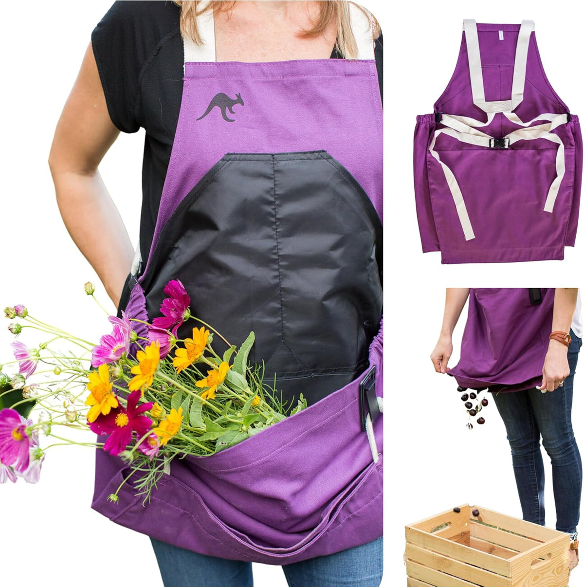 Roo Gardening Apron with Pockets & Harvesting, Picking Pouch - Adjustable, Water-resistant