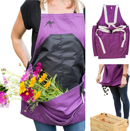 Roo Gardening Apron with Pockets & Harvesting, Picking Pouch - Adjustable, Water-resistant