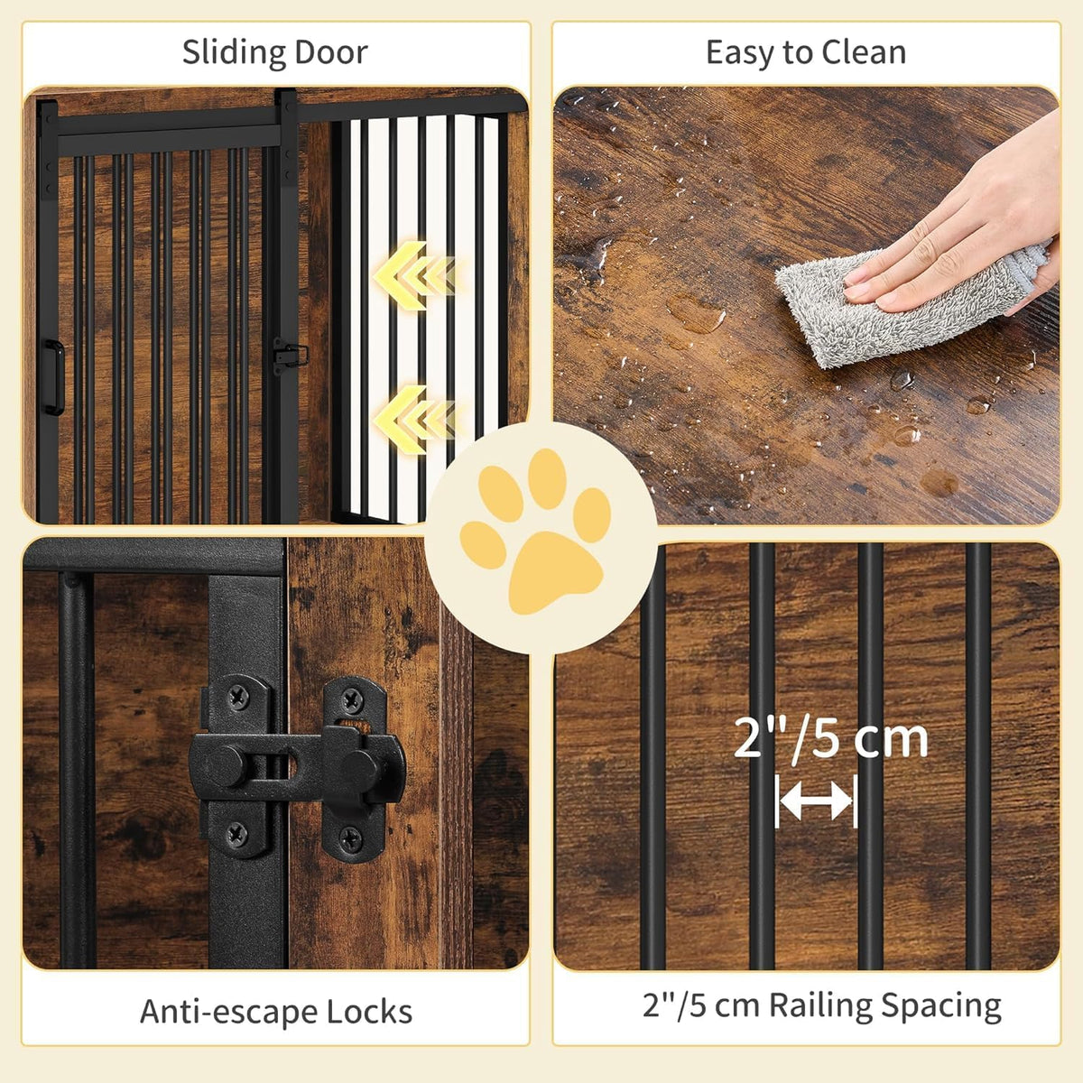 27.2" Dog Crate Furniture with Barn Door, Heavy Duty Dog Kennel Indoor with 2 Doors, Wooden Pet