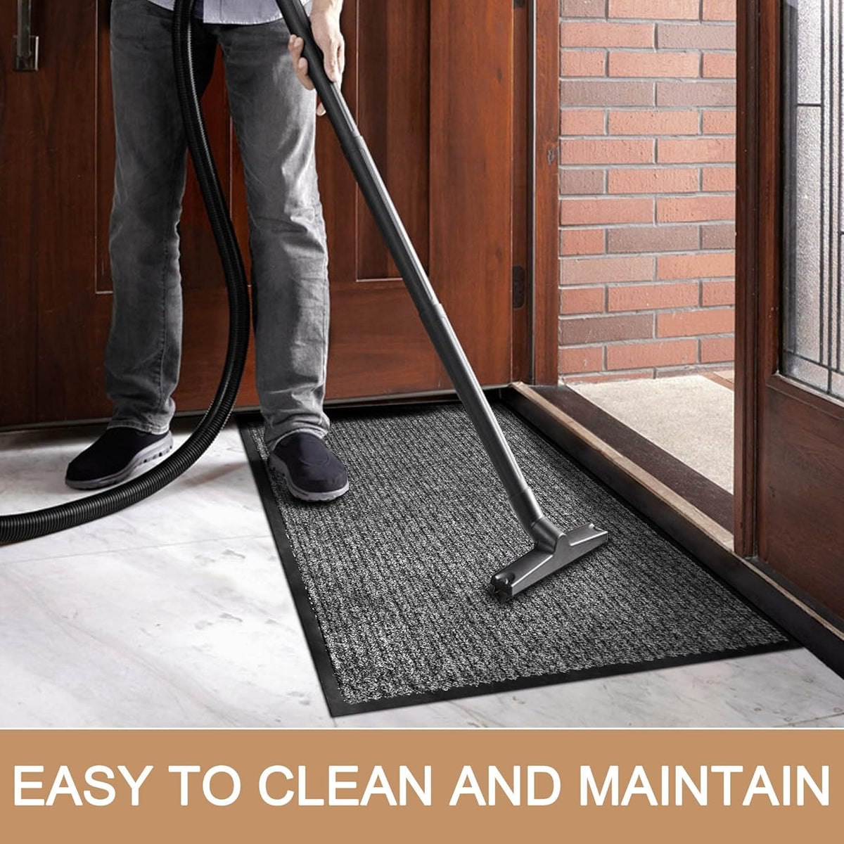 Durable Front Door Mat, Heavy Duty Indoor Outdoor Doormat, 60” x 36” Low Profile Outdoor Mats for